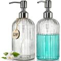 2 Pack Glass Soap Dispenser Clear Refillable Stainless Steel Pump &Tags
