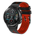 For Honor Magic Watch 2 46mm 22mm Perforated Two-Color Silicone Watch Band(Black+Red)