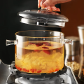 Borosilicate Glass Pot - Clear Borosilicate Glass Cooking Pot with Lid (1900ml)