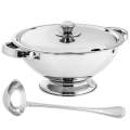 Soup Tureen - 24.5cm 2.5L Stainless Steel Soup Tureen with Lid and Serving Ladle