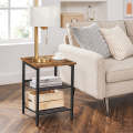 Wooden Side Table - 3 Tier Rustic End Table Industrial Shape Wooden Side Table Living Room
