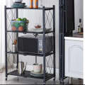 Collapsible Storage Cart - Wheeled 4 Tier Steel Collapsible Utility Cart in Black