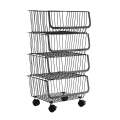 Metal Wire Storage Utility Cart - Storage Basket 4Tier Stackable Metal Wire Basket Utility Cart