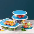 Food Storage Containers - 2 Piece Rectangle Tempered Glass Food Storage Containers with Plastic R...