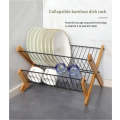 Dish Drying Rack - Bamboo Dish Rack Folding 2-Tier Collapsible Drainer Dish Drying Rack