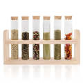 7 Piece Borosilicate Household Tubes Condiment with Wooden Rack Set