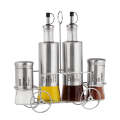 5 Piece Kitchen Oil Salt Pepper Vinegar Glass Storage Organizer with Stand