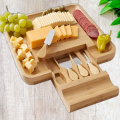 Bamboo Serving Platter Set - Natural Flat Wood Bamboo Cutting Board Serving Platter with 4 Stainl...