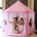 Pink Kids Castle Play Tent - Hexagon Playhouse Castle Play Tent Indoor Outdoor with Star Lights a...