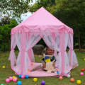 Pink Kids Castle Play Tent - Hexagon Playhouse Castle Play Tent Indoor Outdoor with Star Lights a...