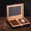 Portable Travel Humidor Cigar Box with Built-in Hygrometer & Cutter Set