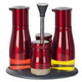 Kitchen Condiment Set - Red Modern Design Airtight Spices Storage Canister Set of 4 Pcs and Stand