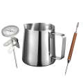 Stainless Steel Milk Frothing Pitcher with Thermometer and Latten Art Pen