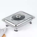 Stainless Steel and Glass Rectangular Buffet Container Serving Trays with Lid