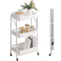 Three-Tier Servin Cart - Kitchen Movable Folding Multi-Layer Storage and Serving Cart
