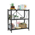 Wheeled 4 Tier Steel Collapsible Utility Cart in Black