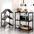 Collapsible Storage Cart - Wheeled 3 Tier Steel Collapsible Utility Cart in Black