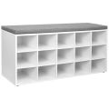 Bench Shoe Rack - White Entryway 15 Cubbies Bench Compartments Shoe Rack with Cushion