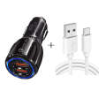 Qc3.0 Dual USB Car Charging + Type-C Fast Charging Cable Car Charging Kit