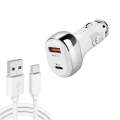 YSY-312PD QC3.0 18W USB + PD 20W USB-C / Type-C Car Charger with USB to USB-C / Type-C Data Cable