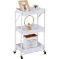 3-Tier Foldable Trolley Organizer Rack With Wheels WHITE