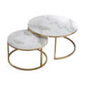 2Pcs Of Round Marble Stone Gold Metal Coffee Table CJ-01D WHITE