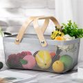 Multi-Functional Large Mesh Storage Basket With A Wooden Handle Grey