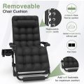 Folding Recliner Lounger Deck Chair With Cushion And Cup Holder