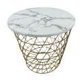 Modern and Stylish Metal Wire Basket with a Marble top Side Table -FW50 GOLD