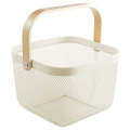 Multi-Functional Handheld Mesh Storage Basket With A Wooden Handle SQ WHITE