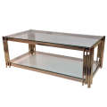 Gold Glass Top Coffee Table with Pipe Design Tubular Base CY126042
