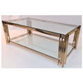 Gold Glass Top Coffee Table with Pipe Design Tubular Base CY126042