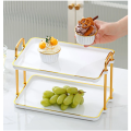 2 Tier Light Luxury Rectangular Display Stand With Gold Handles