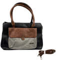 PU Leather Front Pocket Structured Handbag -B82080D61 BLACK