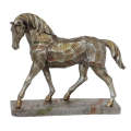 30 x 26cm Silver And Gold Polystone Horse Statue On Plinth JAN92U1