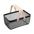 Multi-Functional Large Mesh Storage Basket With A Wooden Handle Black