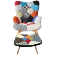 Colorful Mosaic Wingback Chair With Foot Stool Set LC113