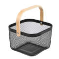 Multi-Functional Mesh Storage Basket with a Wooden Handle -SQ BLACK