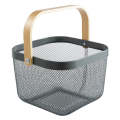 Multi-Functional Mesh Storage Basket with a Wooden Handle -SQ DARK GREY