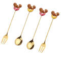 4pcs Stainless Steel Multi-purpose Mickey Spoon and Fork Set PINK AND YELLOW