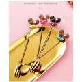 4pcs Stainless Steel Multi-purpose Mickey Spoon and Fork Set PINK AND YELLOW
