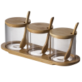 Glass Storage  Jar Set With Wooden Lid And Spoon -YM-KSC02