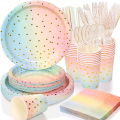 Disposable Dinnerware in Rainbow for 25 Guests
