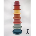 Round stacking cups with shapes - Green to maroon