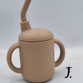 Silicone Cup with Lid and Bended Straw - Brown