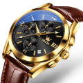 Olevs 2872 Mens Classic Waterproof Genuine Leather Strap Quartz Wrist Watch Black
