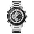 Skmei 1636 Dual Time Analog Digital Stainless Steel Band Mens Watch Silver White