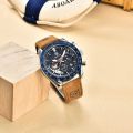 Benyar 5120 Men's Chronograph Dial Automatic Quartz Wrist Watch Leather Blue