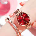 Olevs 5866 Ladies Embellished Rose Gold Wrist Watch With Stainless Steel Strap Red