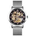 Skmei 9199 Stainless Steel Mechanical Watch with Skeleton Dial Silver